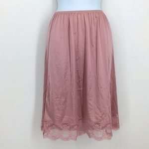 Vintage JCPenney Pink Mauve Stretchy Nylon Satin Lace Slip Size Small